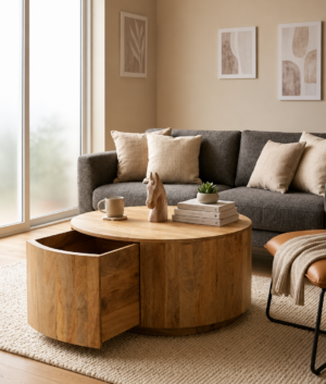 Handmade Round Wooden Coffee Table: Indian Storage Gamla Table Christmas Home Decor