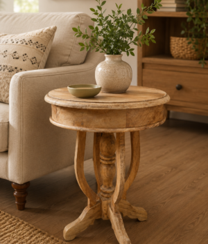 Wooden Round Pedestal Table, Accent | Occasional | Drink Solid Side Table Style Home Decor Art