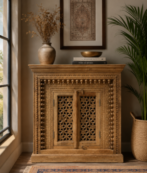 Wooden Handmade Carved Accent Sideboard Storage Cabinet | Solid Wood Furniture