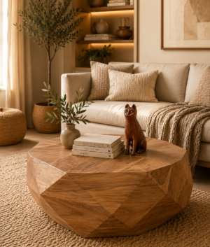 Handmade Diamond Wood Coffee Table: Indian Crafted Cocktail Table